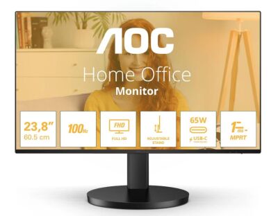  AOC 23,8" 24B3CF2 Black, 16:9, IPS, 1920x1080, 4ms, 250cd, 100Hz, 1xHDMI, 2xUSB, 1xUSB-C, SPK, HAS