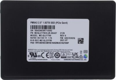 SSD   PCIE 1.92TB TLC PM9A3 MZQL21T9HCJR-00A07 SAMSUNG